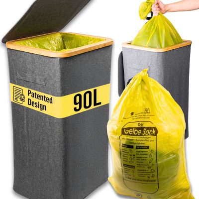 Deco haus® 90L κάδος απορριμμάτων [πρόσθετη εσωτερική σακούλα] - Βάση για σακούλες απορριμμάτων - Κάδος απορριμμάτων - Κάδος με καπάκι - Σύστημα απορριμμάτων κουζίνας - Στιβαρή βάση για σακούλες απορριμμάτων - Γκρι