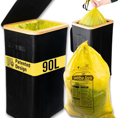 Deco haus® 90L κάδος απορριμμάτων [πρόσθετη εσωτερική σακούλα] - Βάση για σακούλες απορριμμάτων - Κάδος απορριμμάτων - Κάδος με καπάκι - Σύστημα απορριμμάτων κουζίνας - Στιβαρή βάση για σακούλες απορριμμάτων - Μαύρο